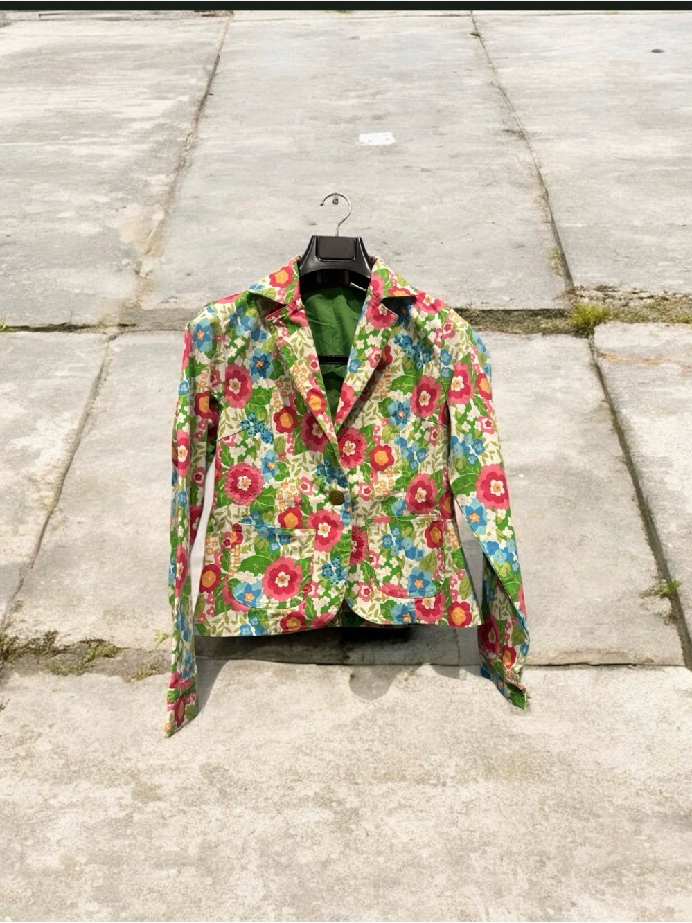Floral Tailored Women’s Blazer Jacket - Green Multicolor